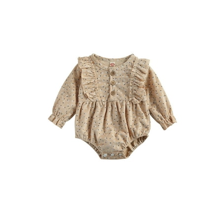 

IZhansean 4 Colors Newborn Baby Girls Bodysuits Flowers Print Button Ruffles Long Sleeve Jumpsuit Clothes Apricot 3-6 Months