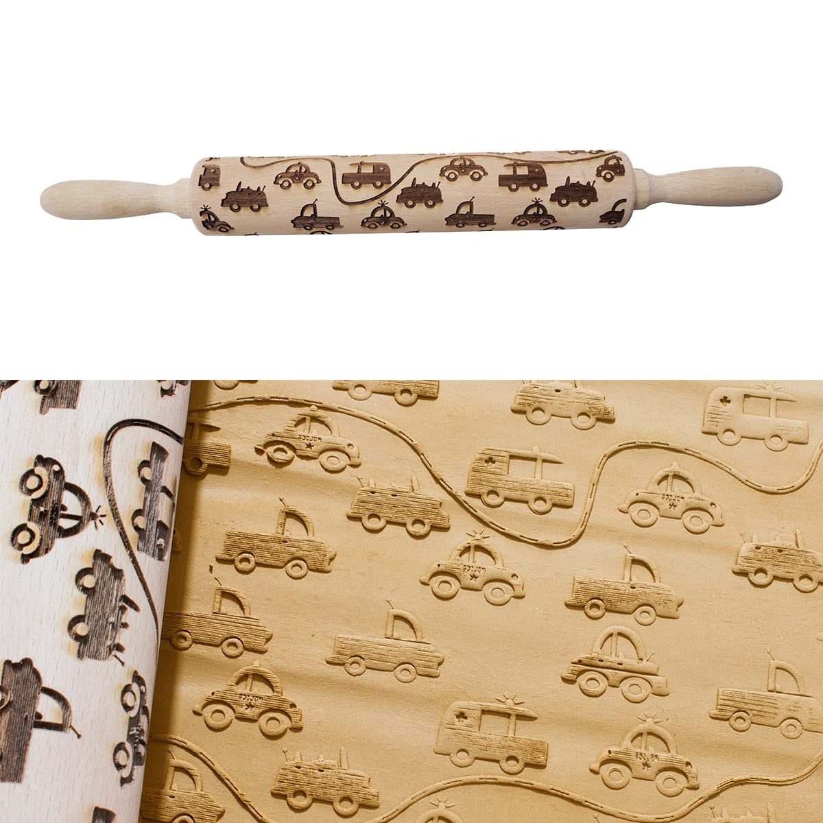 Christmas Wooden Rolling Pins Engraved Embossing Rolling Pin with Christmas Themed Symbols for Baking