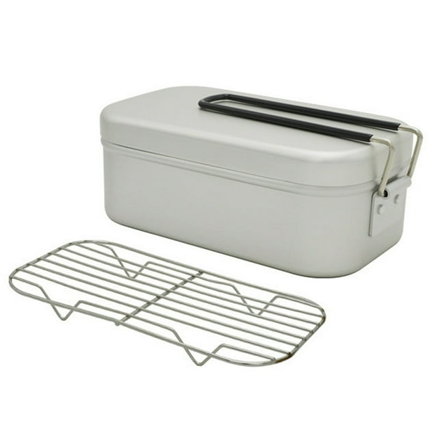 Camping Bento Box Tin Aluminum Alloy Camping Lunch Box with Steaming Rack for Camping Hiking Backpacking Traveling