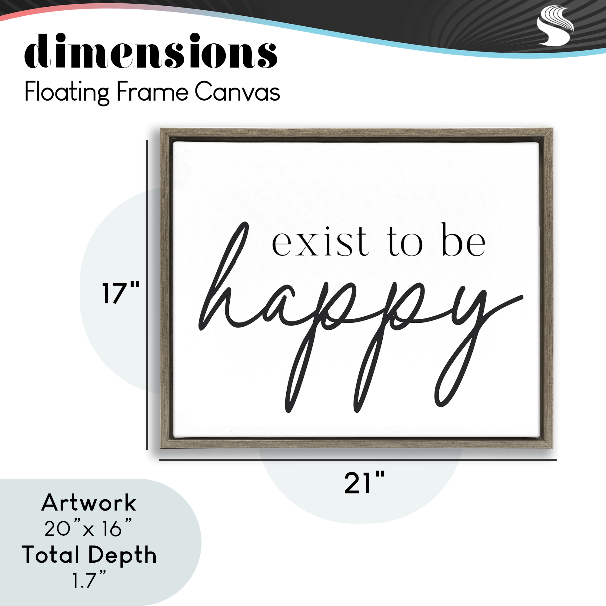 Exist To Be Happy Brown Framed Floater Canvas Wall Art, design by Lettered and Lined