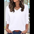 thumbnail image 4 of Blusas de 3/4 con Botones y Cuello en V para Mujer, Ropa Informal de Verano para Vacaciones de Playa, Ropa de Otoño 2025 XXL, 4 of 10
