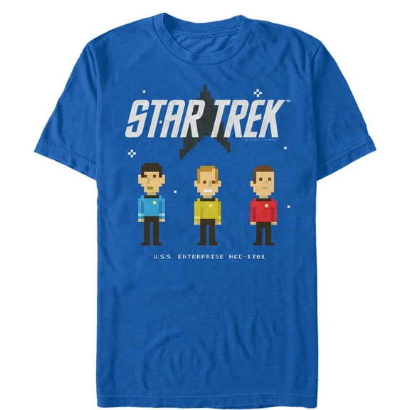 Men's Star Trek Retro Pixel Character Trio Graphic Tee Royal Blue 2X Large