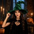 thumbnail image 6 of Crushed Velvet Wrinkled Witch Hat Adult Halloween, Polyester Fiber Twisted Curved Wizard Hat Vintage Prop for Spooky Halloween Party and Dress Up Green B, 6 of 6