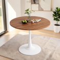 thumbnail image 3 of Tcbosik 39.4" Round Dining Table, Tulip Kitchen Table with Metal Pedestal Base for 4 Person, Walnut & White, 3 of 8