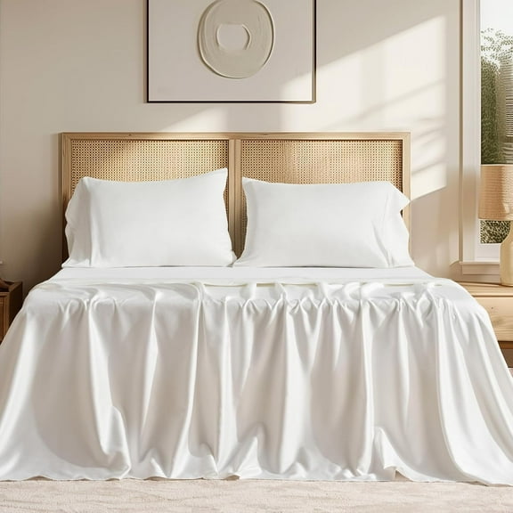 EVERGRACE Tencel Sheet Set Queen Size 4 Pieces,Soft Cooling Bed Sheets for Hot Sleepers, Eucalyptus Lyocell Luxury Breathable Bedding Set, 1 Fitted Sheet, 1 Flat Sheet, 2 Shams, White