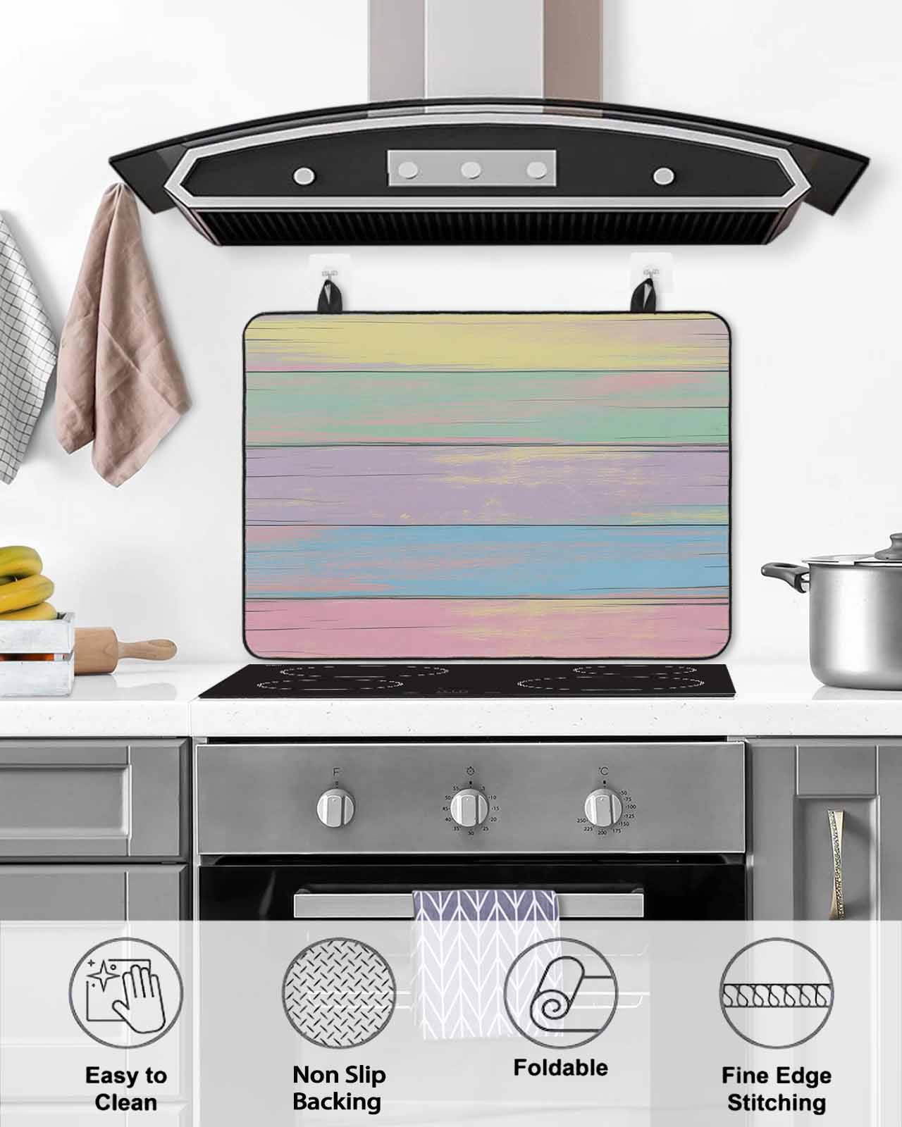 Large Induction Cooktop Protector Mat Easter Stove Top Covers for Electric Stove, Farmhouse Ombre Colorful Wooden Grain Retro Decorative Stove Burner Cover Mats, Glass Top Stove Cover