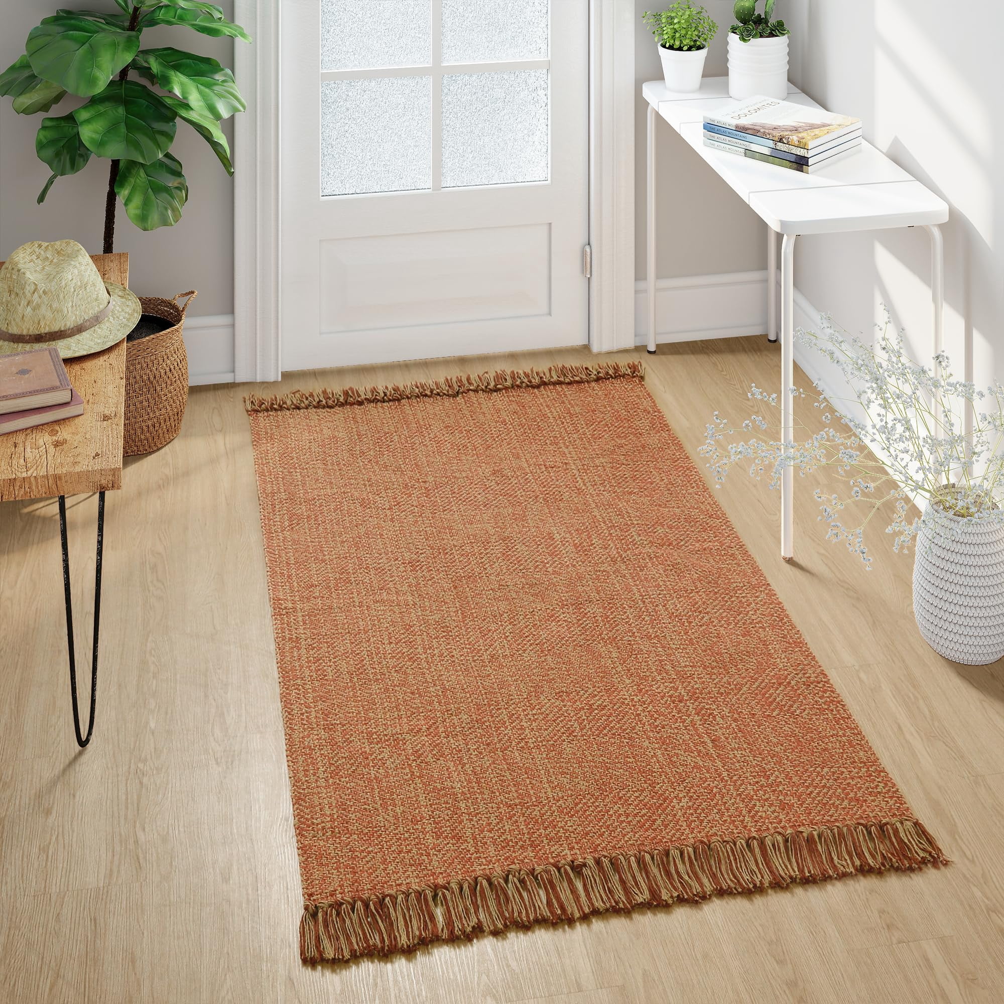 SUNDEREY 3'x5' Washable Bedroom Rugs,Area Rug,3x5ft Bohemian Kitchen Rug, Cotton Woven Entryway Rug, Modern Braided Door Mat,Stain Resistant Boho Rug Low-Pile Throw Rug for ‎Dining Room Office,Red