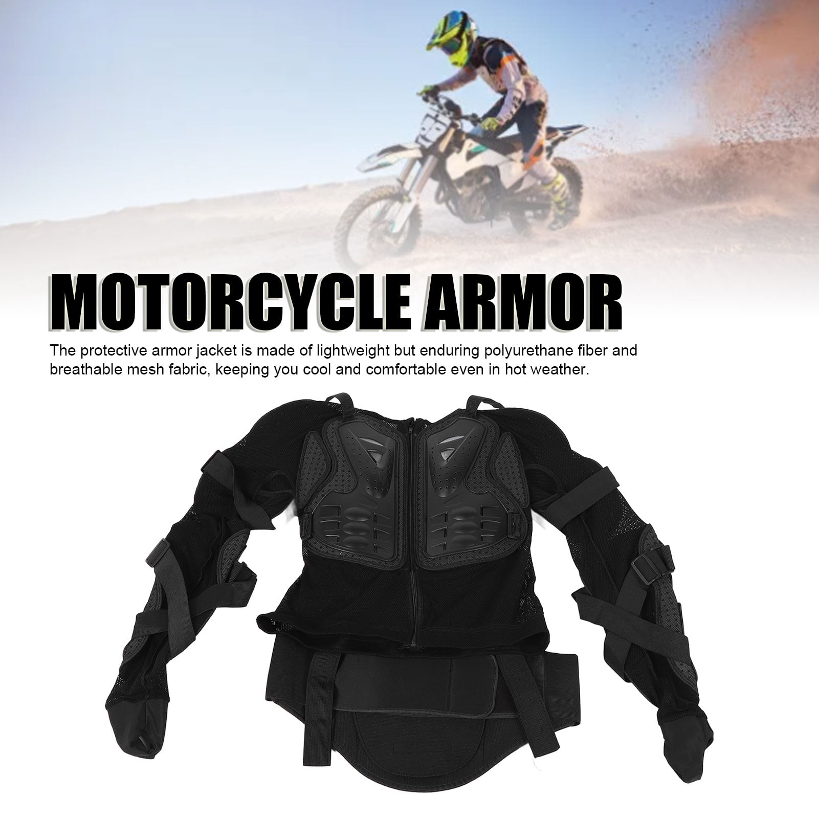 Motorcycle Full Body Armor Jacket - Chest, Back, Shoulder, Elbow Guards, Adjustable (Size S)