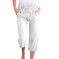 thumbnail image 2 of HAJWOH Capris Pants for Women Cotton Linen Casual Summer Straight Wide Leg Loose Drawstring Elastic Cropped Trouser, 2 of 5