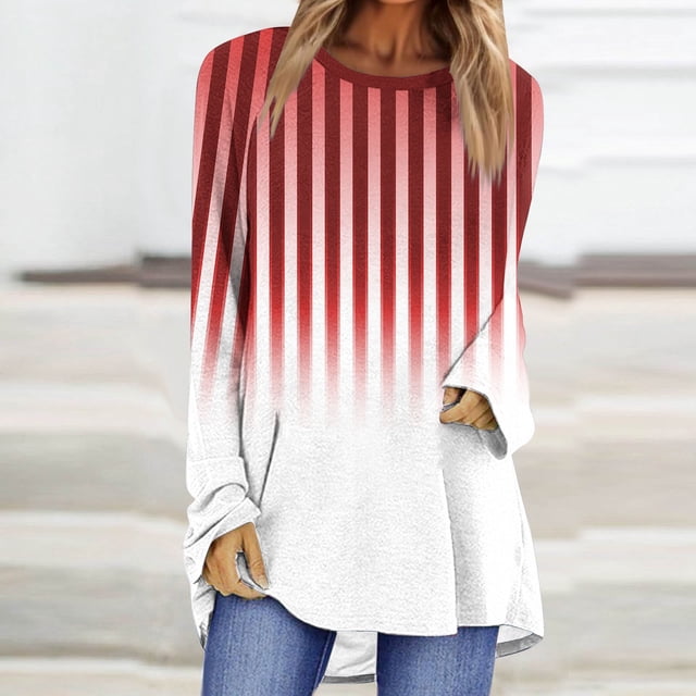 Styesk Chemises à Manches Longues pour Femmes Grande Taille Chemise Rayée Tendance Pull Tunique Décontracté Dégradé Doux Léger
