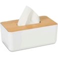 thumbnail image 1 of Porta pañuelos faciales con tapa de madera de roble, organizador rectangular para el hogar, la oficina y el baño., 1 of 5