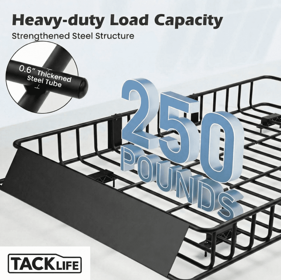TACKLIFE Roof Rack Cargo Basket,64"×39"×6"Extension Universal Roof Basket,Capacity 250lb,Luggage Rack for SUV/Car,Black
