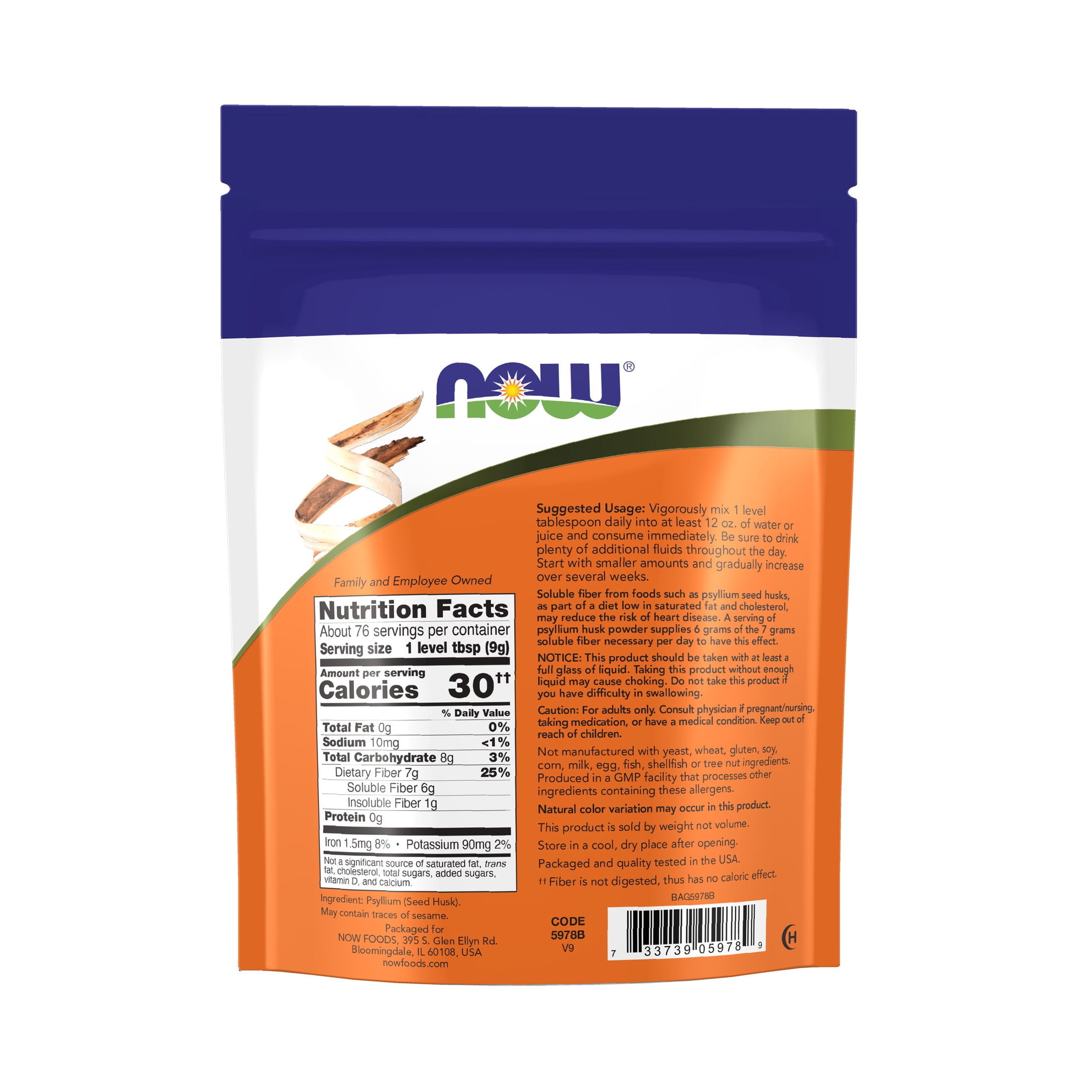 NOW Supplements, Psyllium Husk Powder, Non-GMO Project Verified, Soluble Fiber, 24-Ounce