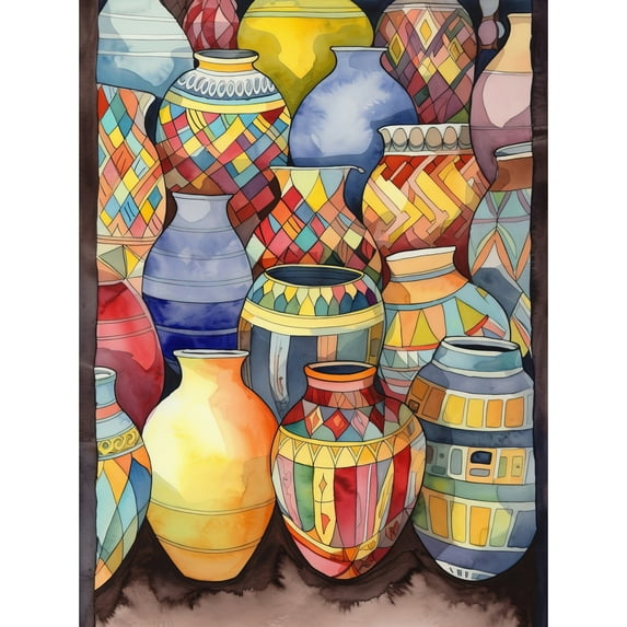 Glazed Ceramic Pot Vases Folk Art Unframed Wall Art Print Poster Home Decor Premium