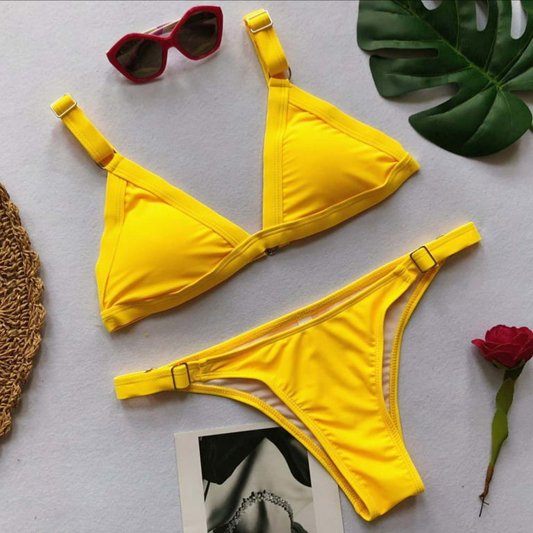Sexy Yellow Plus Size Size 6 Bikini Set With Push Up Top, Halter