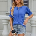 thumbnail image 4 of Scyoekwg Womens Tops Dressy Casual V-Neck Ruched Sleeve Drawstring Tops Lightweight Loose Solid Color Comfy Short Sleeve T Shirts Comfy Summer Blouses (Blue,XL), 4 of 7