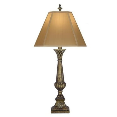 Stiffel TL-6717-ATS 35 in. Amber Tortoise Shell Table Lamp with Tan Silk Shantung Shade