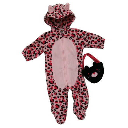 Pink Leopard Baby Bag And Zip Up Bodysuit Costume Two Piece Set