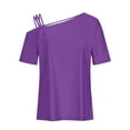 thumbnail image 4 of Womens Cold Shoulder Tops, Blouses for Women Dressy Casual Loose Fit Solid Color Short Sleeve Shirts, 4 of 6
