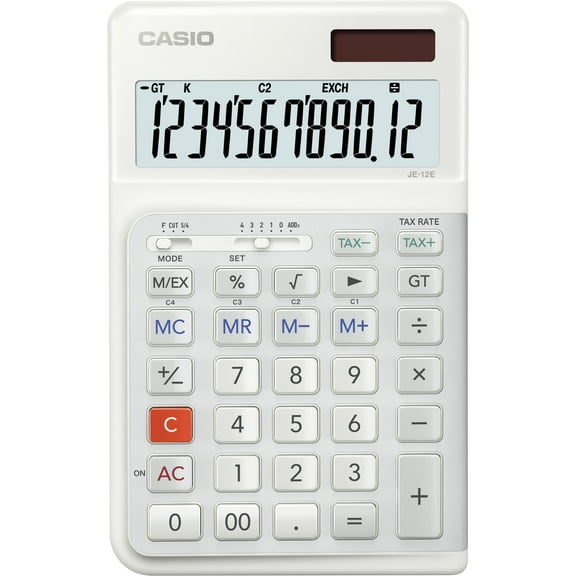 Casio® JE-12E Compact Ergonomic Calculator, White