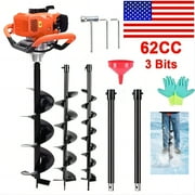 Jacgood 62cc Post Hole Digger 2 Stroke Petrol Gas Powered Earth Digger with 3 Auger Drill Bits (3" 5" & 8") + 3 Extension Rods for Farm Garden Plant