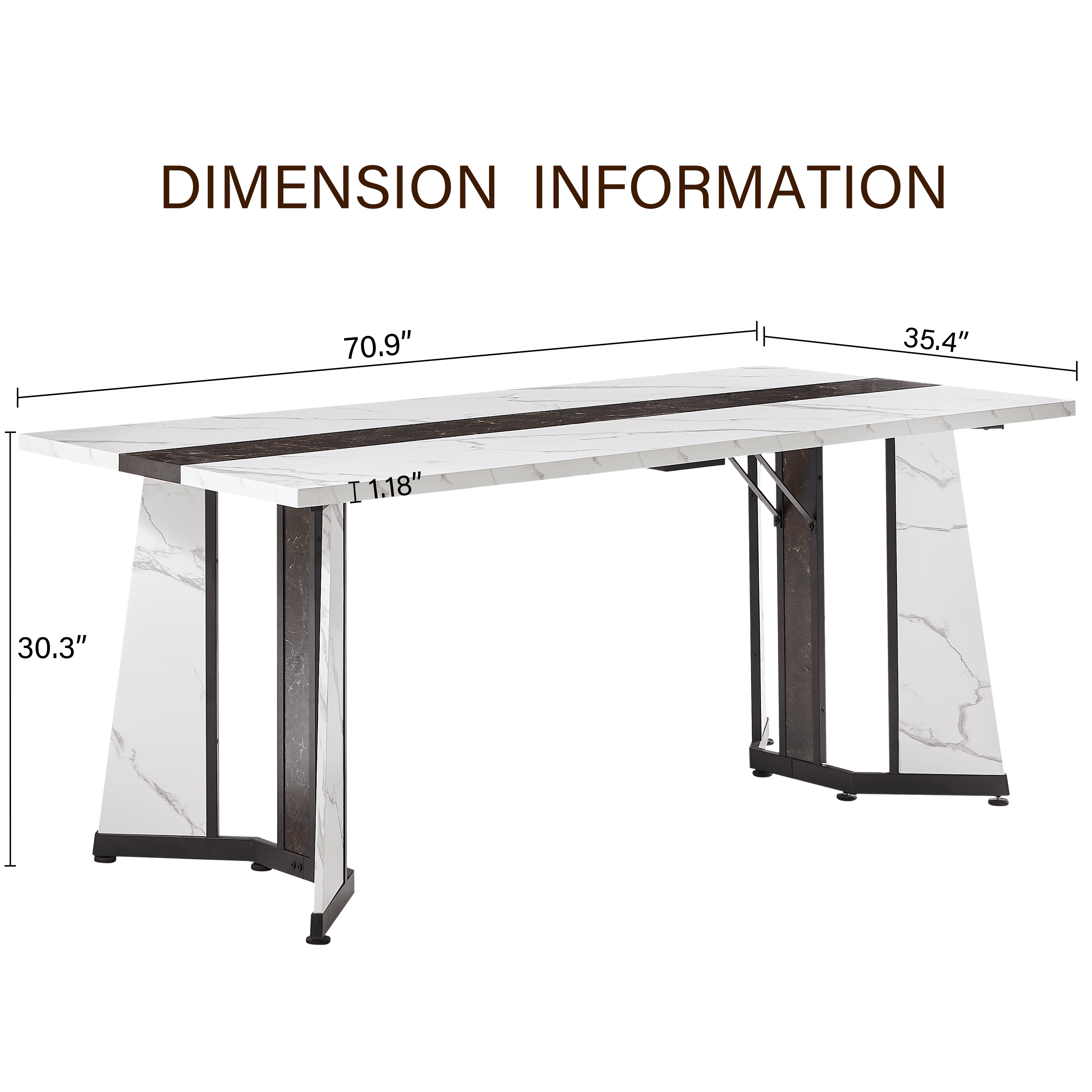 Miniyam 71" Modern Marble-Look Dining Table for 6–8, Rectangular Kitchen Table with Glossy Waterproof Top & Metal Base, White and Black