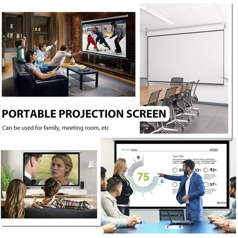 VIVOHOME 100 pulgadas manual Pull Down pantalla del proyector, 16:9 HD  retráctil pantalla panorámica para cine en casa, oficina, videojuego