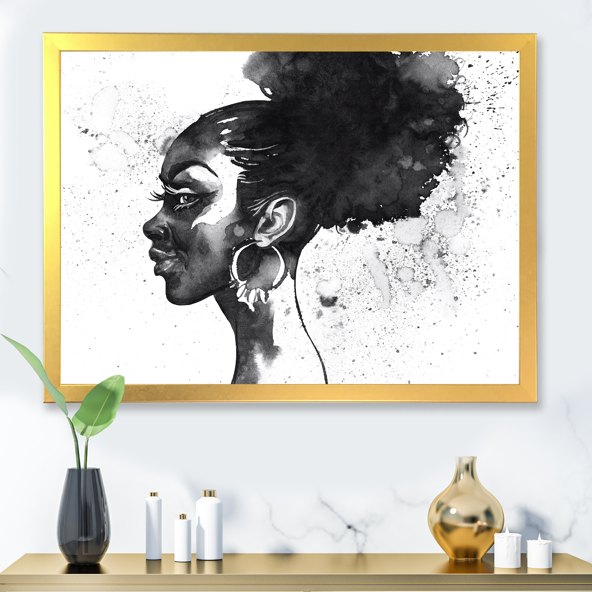Designart 'Black and White Portrait of African American Woman I' Modern Framed Art Print