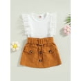 thumbnail image 2 of Bagilaanoe 2Pcs Toddler Baby Girls Casual Outfits Fly Sleeve Tops + Skirt with Belt 9M 12M 18M 24M 3T 4T Kids Skirt Set, 2 of 9