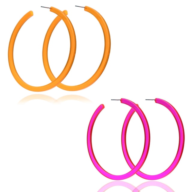 Pendientes de neón para mujer, grandes aros, acrílicos, vintage, de neón, abiertos, en forma de C, gruesos, aros, ligeros, para fiestas de los años 70, 80 y 90