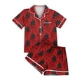 thumbnail image 5 of WTOBBY Ladies' Halloween Printed Pajama Set Loose Fit Casual Short Sleeve Top & Elastic Waist Shorts Two-Piece Sleepwear Comfortable Loungewear Home Outfit,Red 3XL, 5 of 6