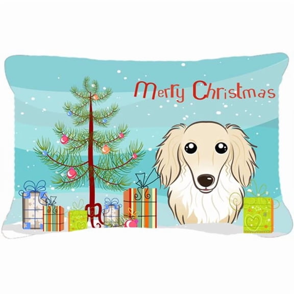 Carolines Treasures BB1584PW1216 Christmas Tree and Longhair Creme Dachshund Canvas Fabric Decorative Pillow, 12H x16W,