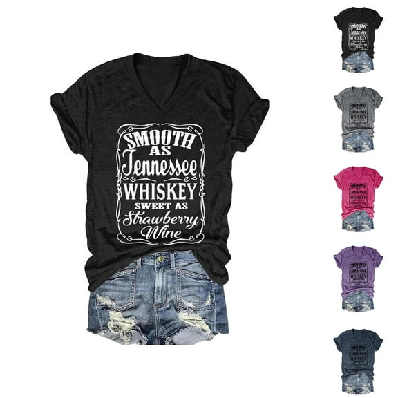 Smooth As Tennessee Sweet As Strawberry T Shirts for Women Short Sleeve V Neck Country Music Tshirt Womens T Shirts