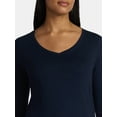 thumbnail image 5 of Time and Tru Women's Cotton V-Neck Tee with Long Sleeves, Sizes XS-XXXL, 5 of 5