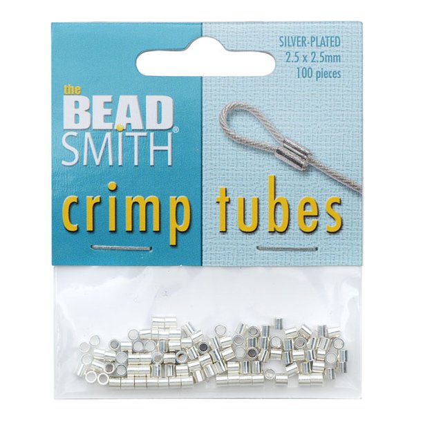 The Beadsmith Crimp Beads, Tube 2.5x2.5mm, 100 Pieces, Silver Plated