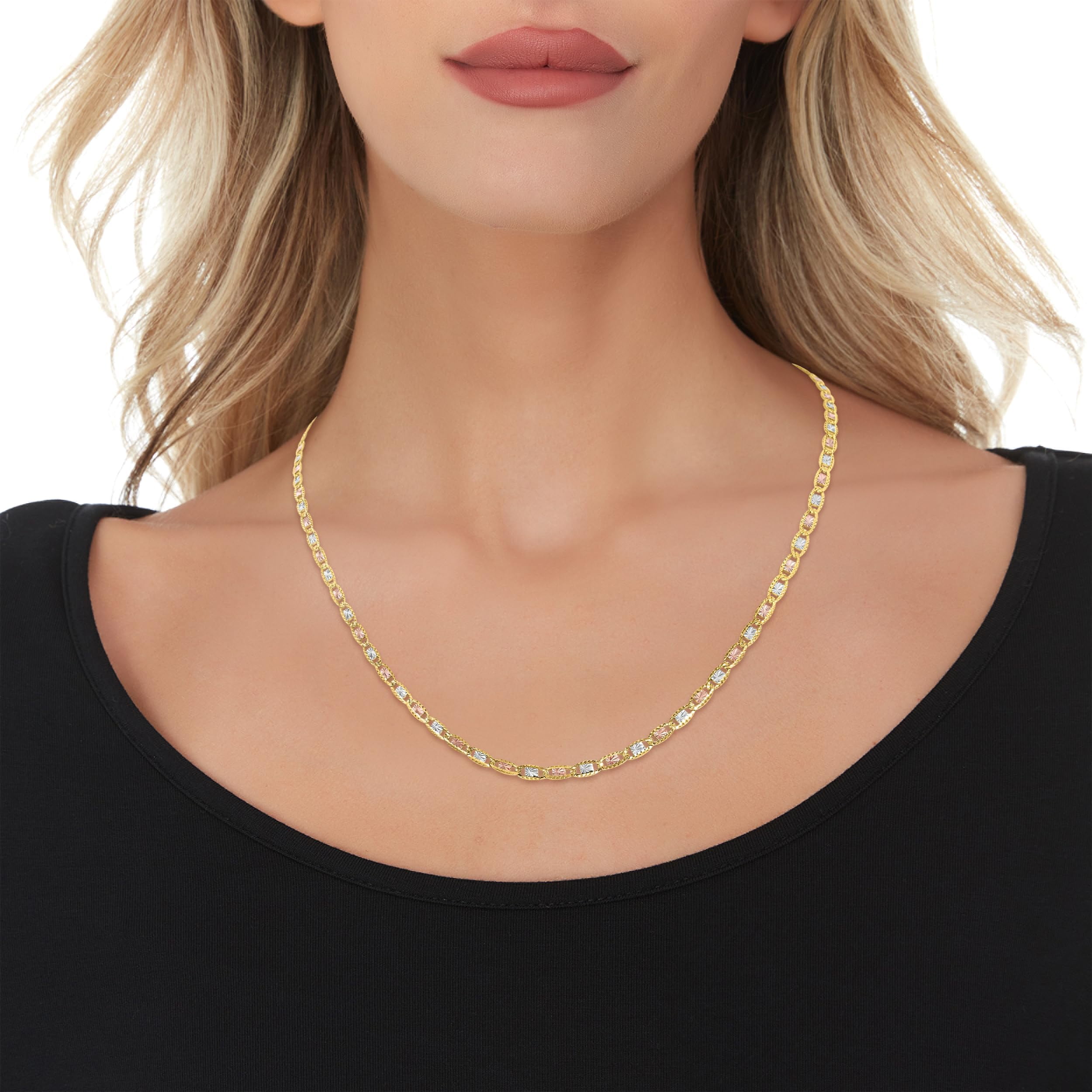 Floreo 10k Tri-Color Gold 3.3mm Valentino Link Chain Necklace