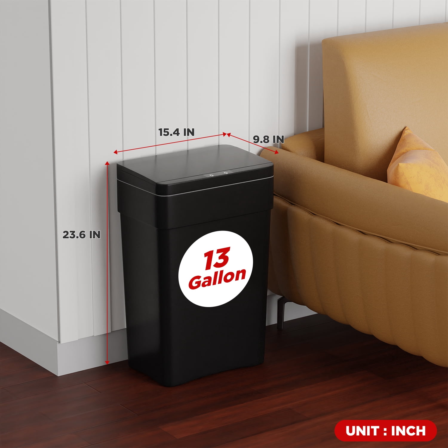 YRLLENSDAN Kitchen Trash Can 13 Gallon Bathroom Trash Can with Lid Automatic Trash Can Touchless With Motion Sensor ABS Plastic Trash Bin for Bedroom Garbage Can,Black