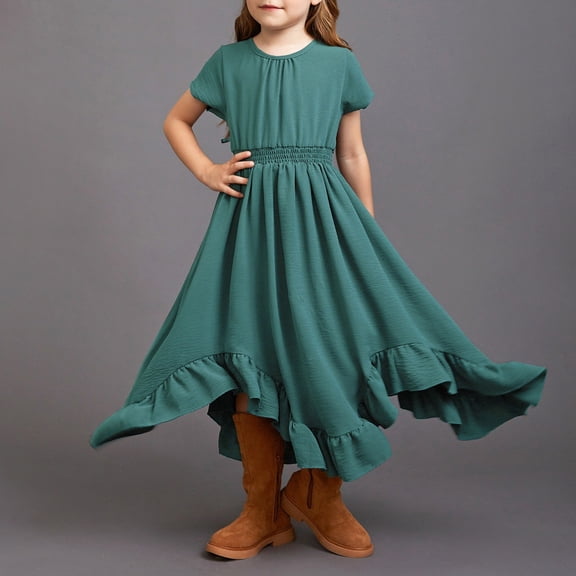 Dresses for Girls Summer Linen Tie Backless Dress Sleeveless Formal Gown Big Kid Maxi Western Green Dress Size 5-6 Y