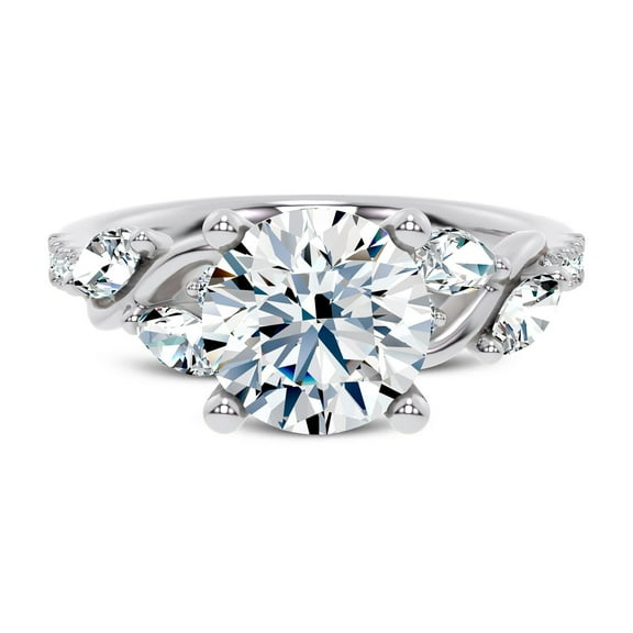 Veda Jewel Simulated Round Cut Simulated Ring - 1.67 Ct Curved Vine Solitaire Ring for Women - 14K White Gold Plated Engagement Wedding Jewelry for Her - Simulated Rings for Women Special Days