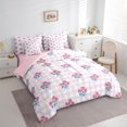 thumbnail image 3 of Homewish Girl Lovely Bowknot Ribbon 7pcs Bedding Comforter Set,Cartoon Flower Geometric Checkered Queen Bedding Sets,Pink Blue Queen Sheet Sets For Kids,Ultra Soft Home Decor Reversible, 3 of 8