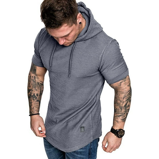 Men´s Fashion Short Sleeve Hooded Casual T-Shirt Sweatshirt Summer Men Tops  Tee 