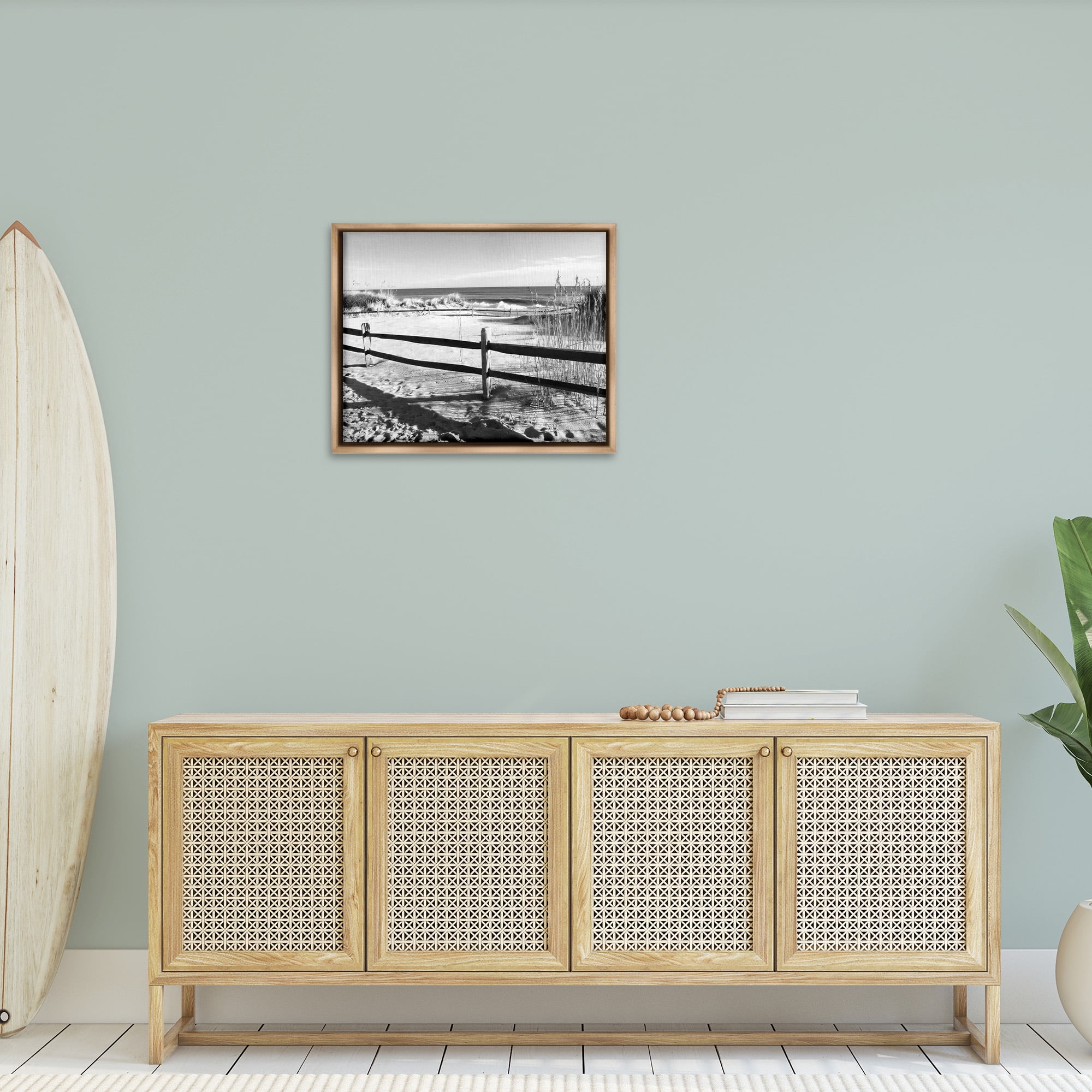 Stupell Industries Sandy Fenced Path Landscape Photography Brown Floater Framed Canvas Art Print Wall Art, 31 x 25