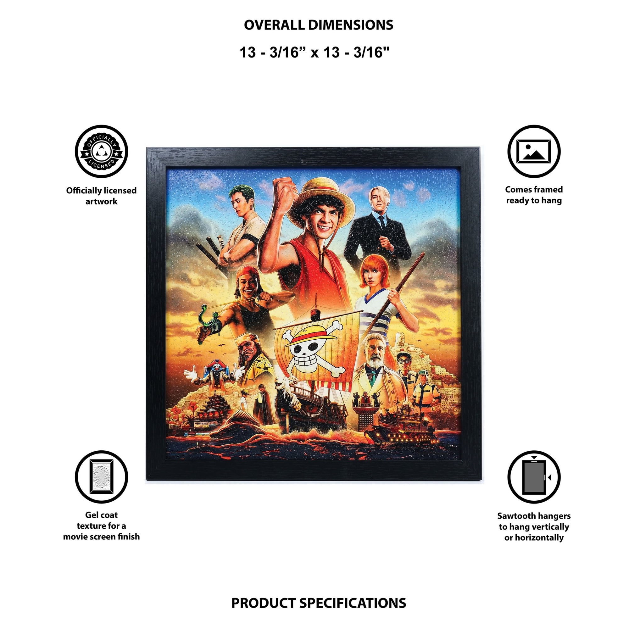 Pyramid : One Piece: Going Merry Sailing - 12x12 Framed Gel Coated Print - Series Character Artwork, Licensed Netflix Wall Decor, Collectible