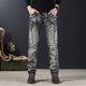 thumbnail image 4 of Pantalones vaqueros elásticos de estilo hip hop para hombre, estilo coreano, holgados, rectos, originales, informales, de tiro bajo, lavados, talla XL, 4 of 5