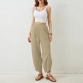 thumbnail image 5 of IDALL Linen Pants Women Wide Leg Pants Woman Women Fashion Solid Color Cotton Flax Elastic Long Pants Beach Leisure Trousers Loose Baleaf Pants Women Baggy Pants Khaki S, 5 of 6