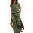 thumbnail image 2 of Jaimenalin Women'S Crew Neck Sleeveless Elastic Waist Slit Maxi Dress Dark Green S, 2 of 6