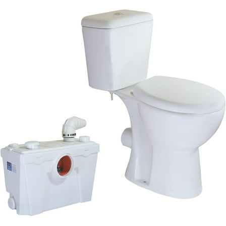 WinZo Macerator Pump Two Piece Toilet Upflush System for Basement Extra Tall 19" Comfort Bowl With Dual Flush Toilet Tank & Pump for Sink, Toilet, Bathtub, White (500W Macerating Toilet)