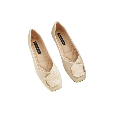 

Tenmix Ladies Flat Shoes Square Toe Loafers Comfort Flats Slip On Dress Shoe Women s Lightweight Casual Beige 7