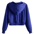 thumbnail image 3 of Htigea Cropped Sweatshirt for Women V-Neck Long Sleeve Drawstring Hooded Pullover Fall Trendy Y2k Hoodies Blue M, 3 of 6