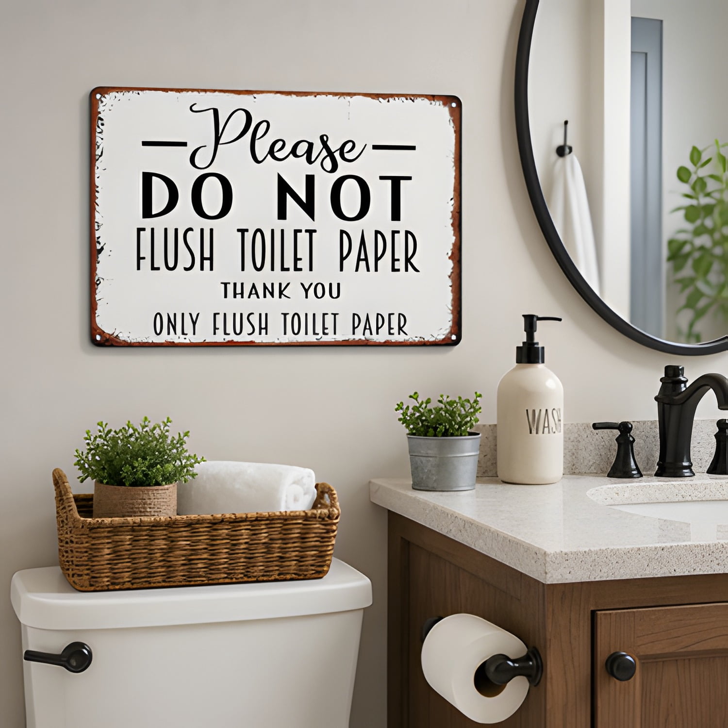 Vintage Bilingual Do Not Flush Toilet Paper Metal Sign English Spanish Bathroom Plaque Christmas Decor